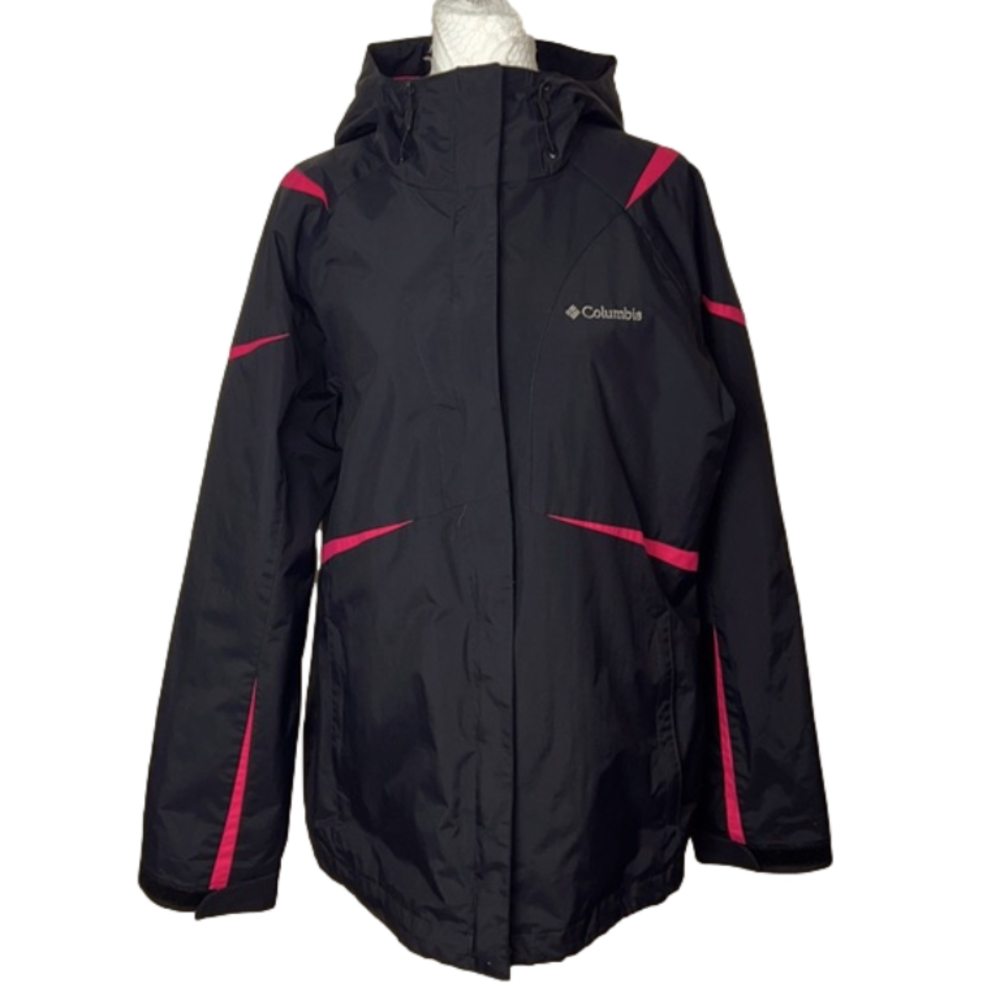 Columbia Interchange Black & Pink Winter Anorak Hooded Jacket Coat - Size Large